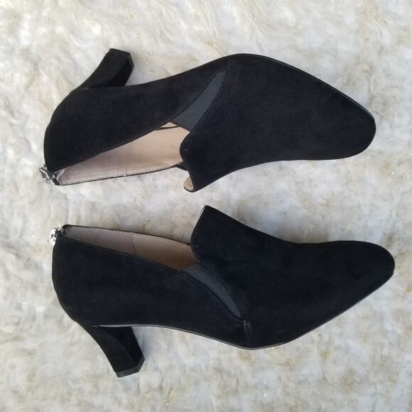 Square Toe Pumps Adrienne Vittadini Lave Size 8.5 Black Suede Leather Pilgrim - Picture 14 of 15